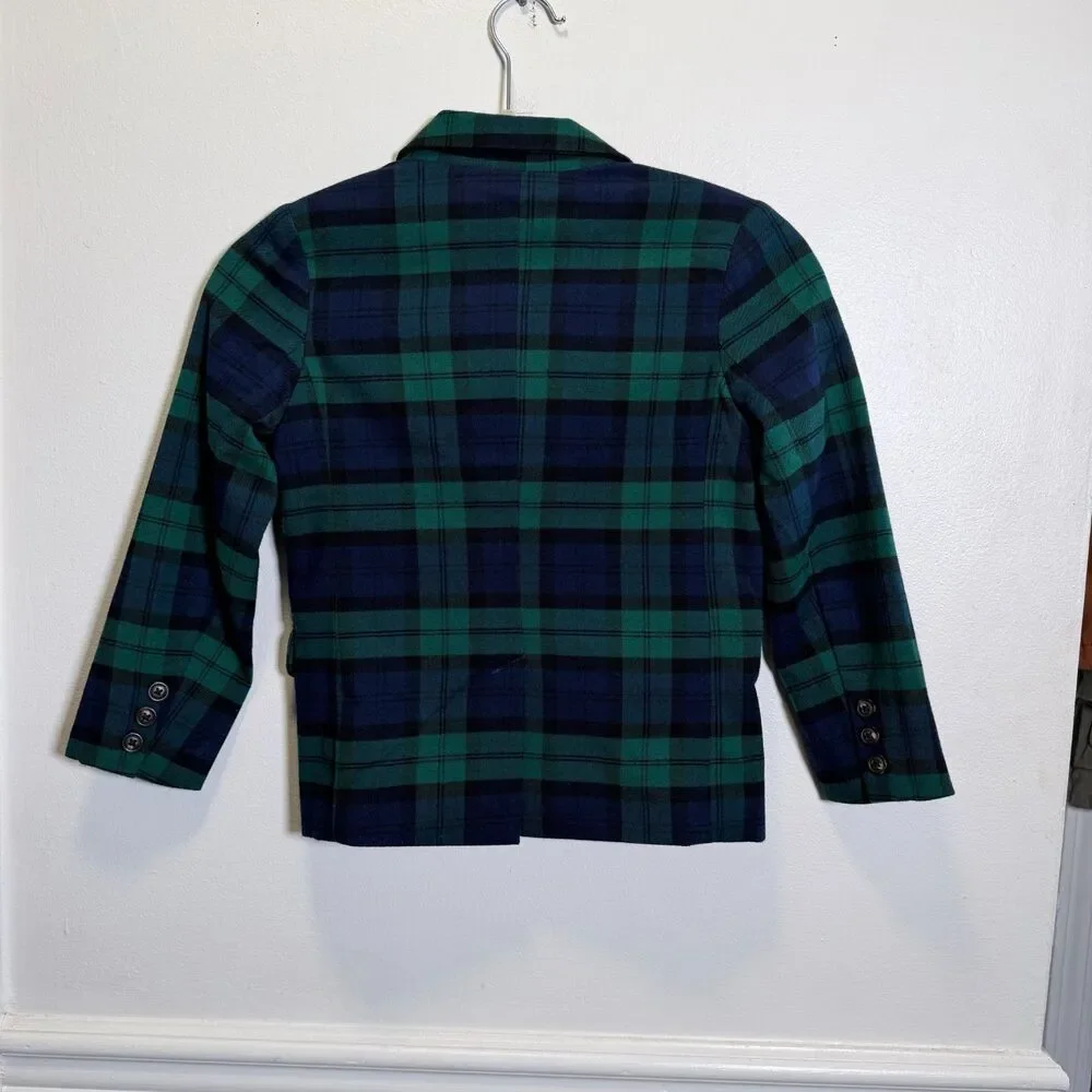 Gymboree Boys Size 7 Black Watch Plaid Blazer Blue Green Tartan Holiday
